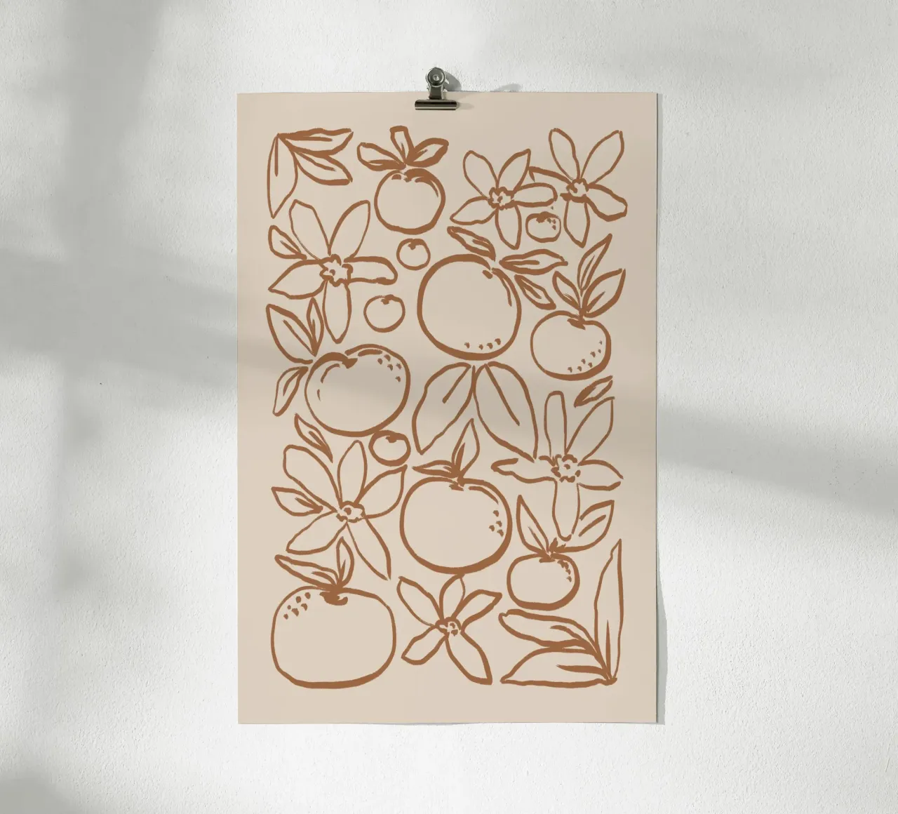 Agrumi e fiori astratti su beige poster da Melloi Art Print