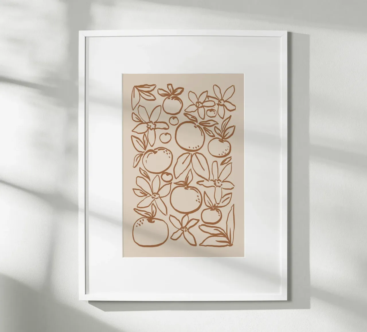 Agrumi e fiori astratti su beige poster da Melloi Art Print