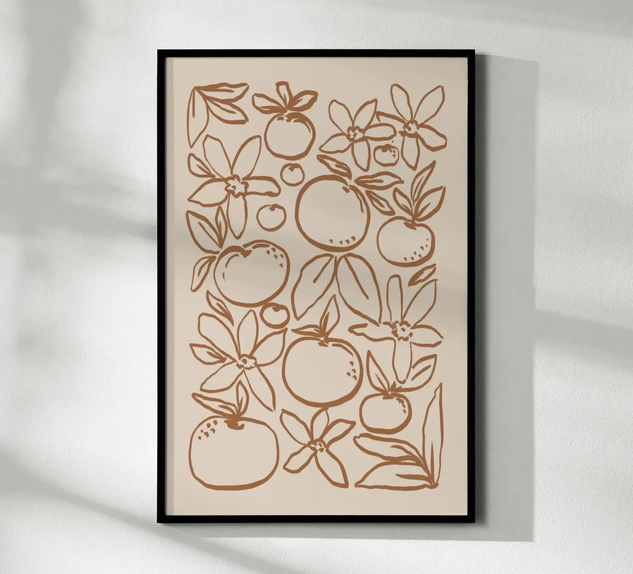 Agrumi e fiori astratti su beige poster da Melloi Art Print