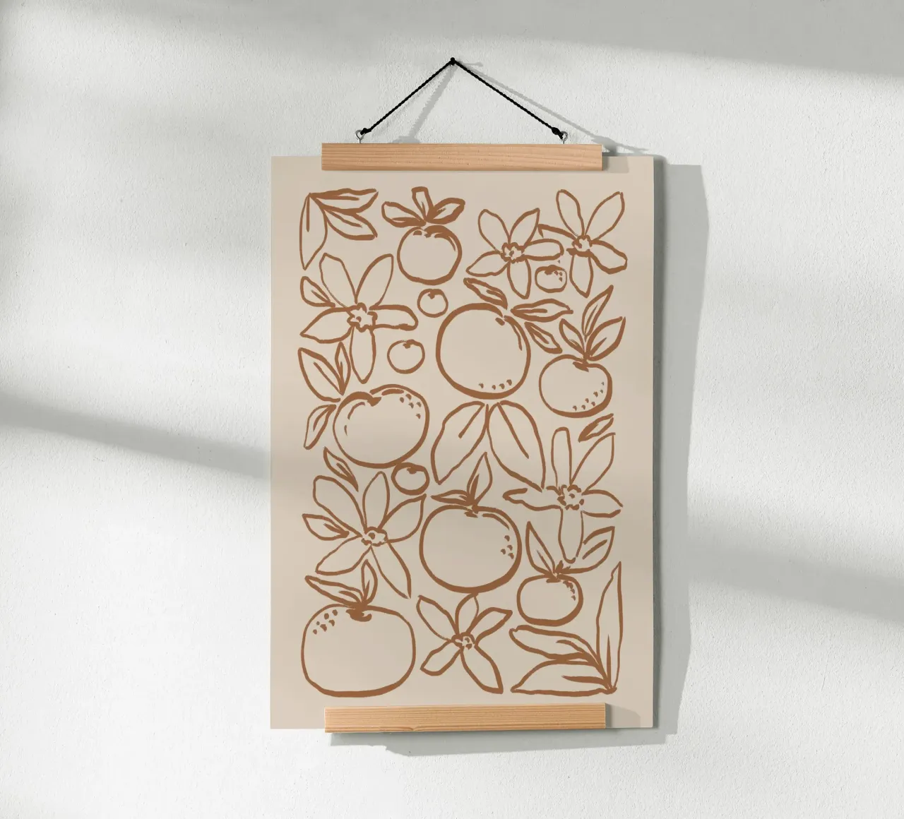 Agrumi e fiori astratti su beige poster da Melloi Art Print
