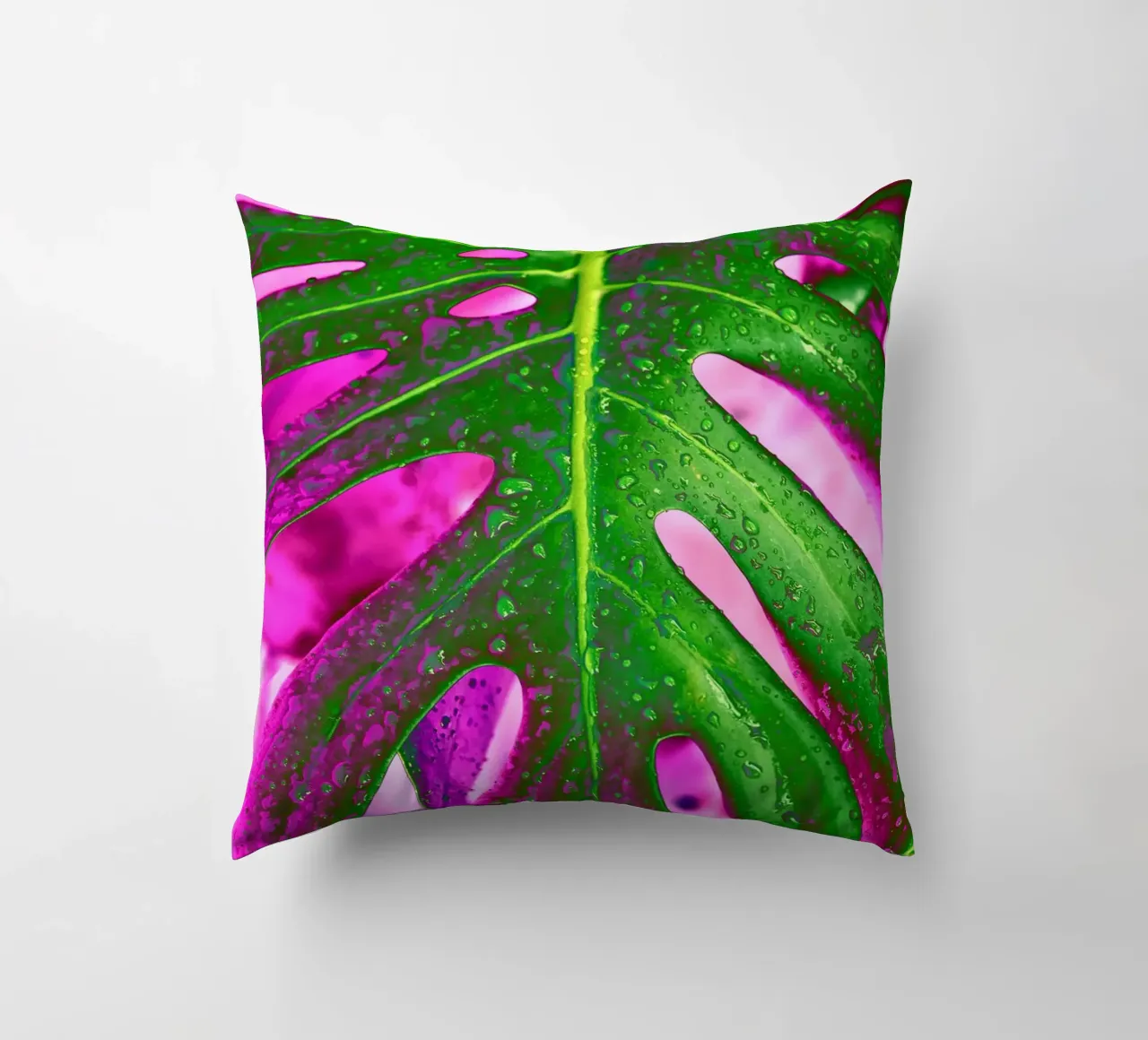 Monstera Leaf Pink decorative cushion by adrianooliveiraphoto