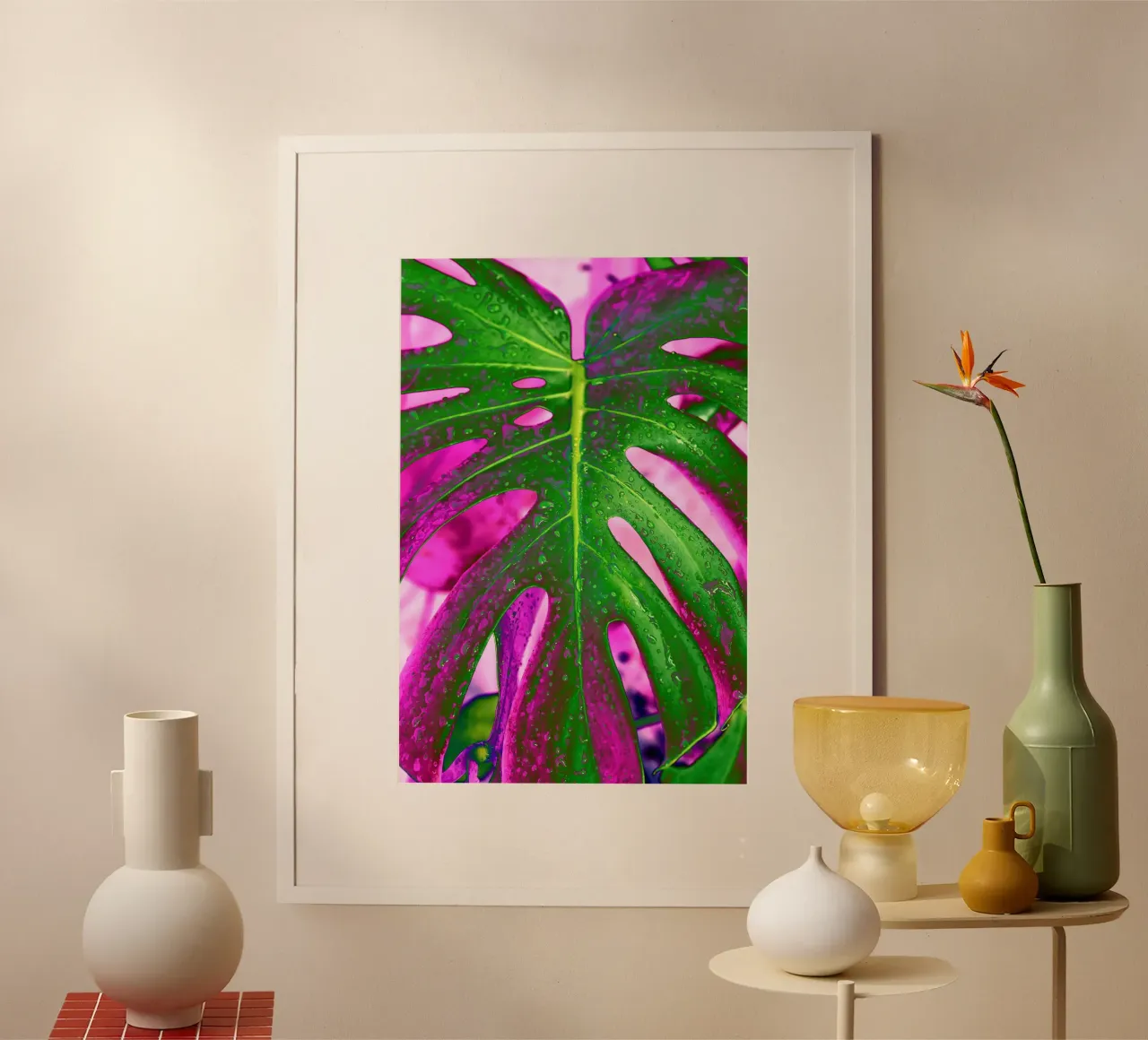 Monstera Leaf Pink poster with aluminum frame by adrianooliveiraphoto