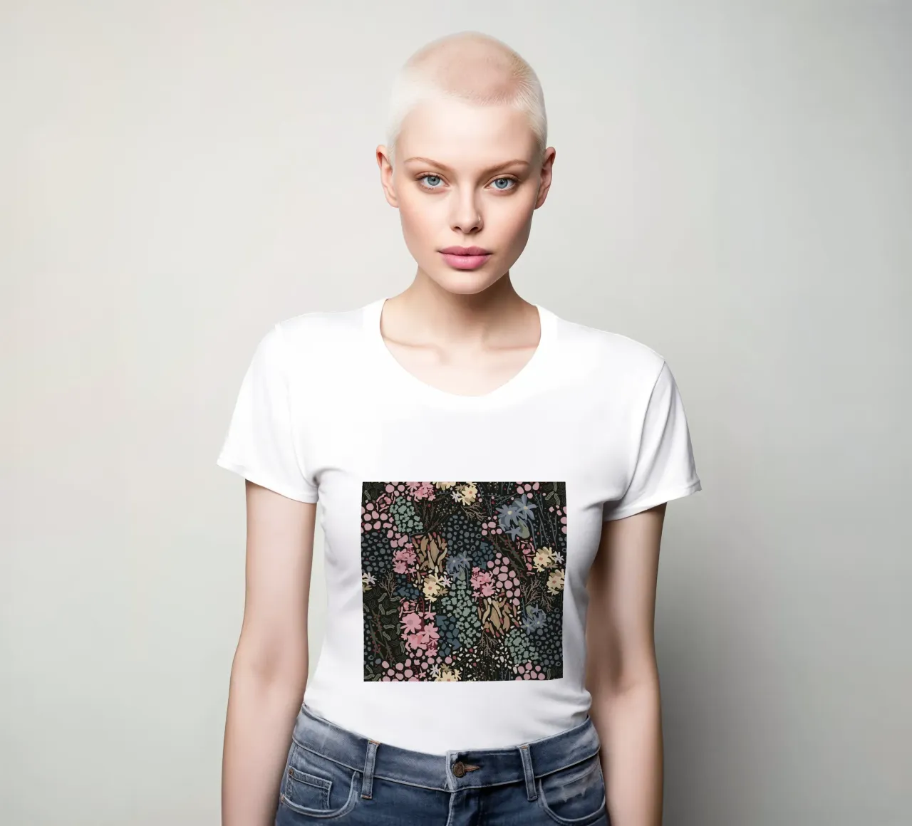 Abstracto moderno floral ditsy camiseta de mujer de gulsengunel