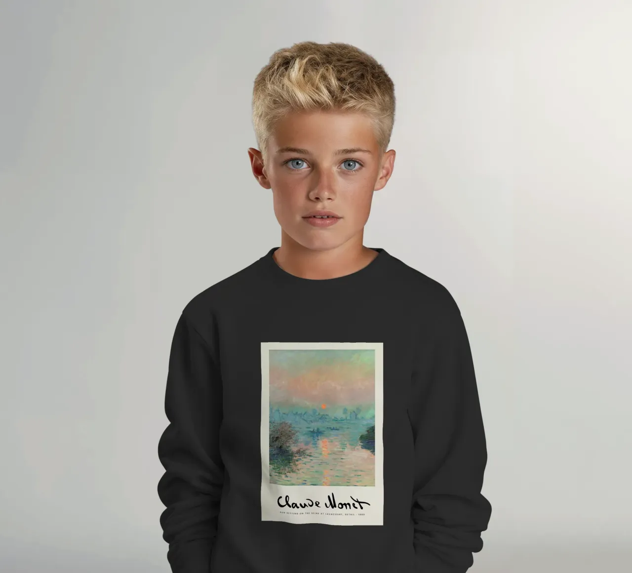 Monet – Signed Sun Setting on the Seine felpa bambino da Vintage by JUNIQE