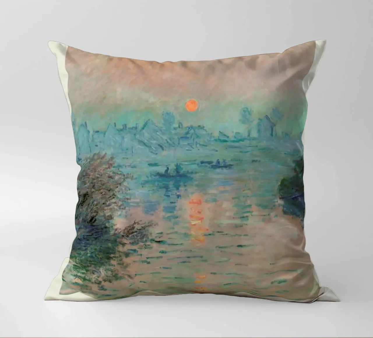 Monet – Signed Sun Setting on the Seine cuscino da Vintage by JUNIQE