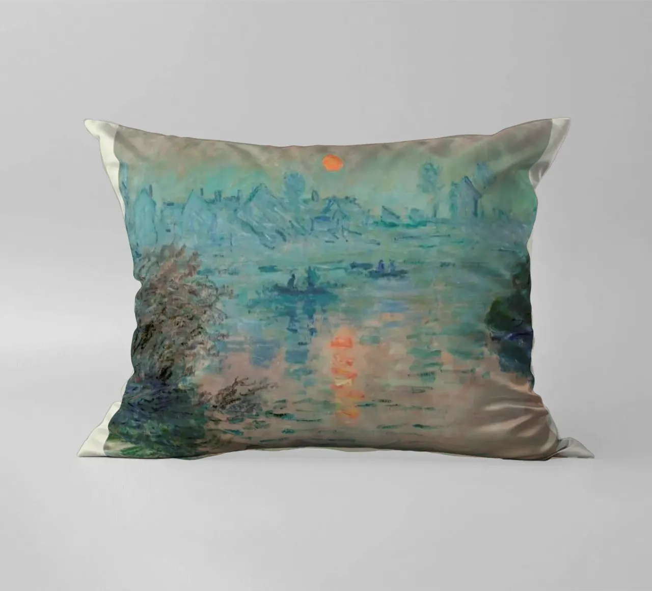 Monet – Signed Sun Setting on the Seine cuscino da Vintage by JUNIQE