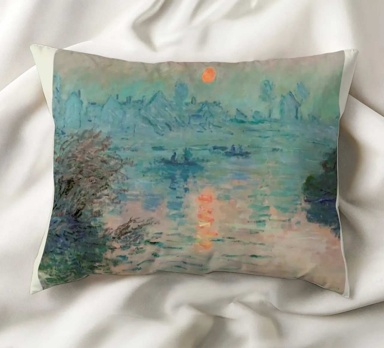 Monet – Signed Sun Setting on the Seine cuscino da Vintage by JUNIQE