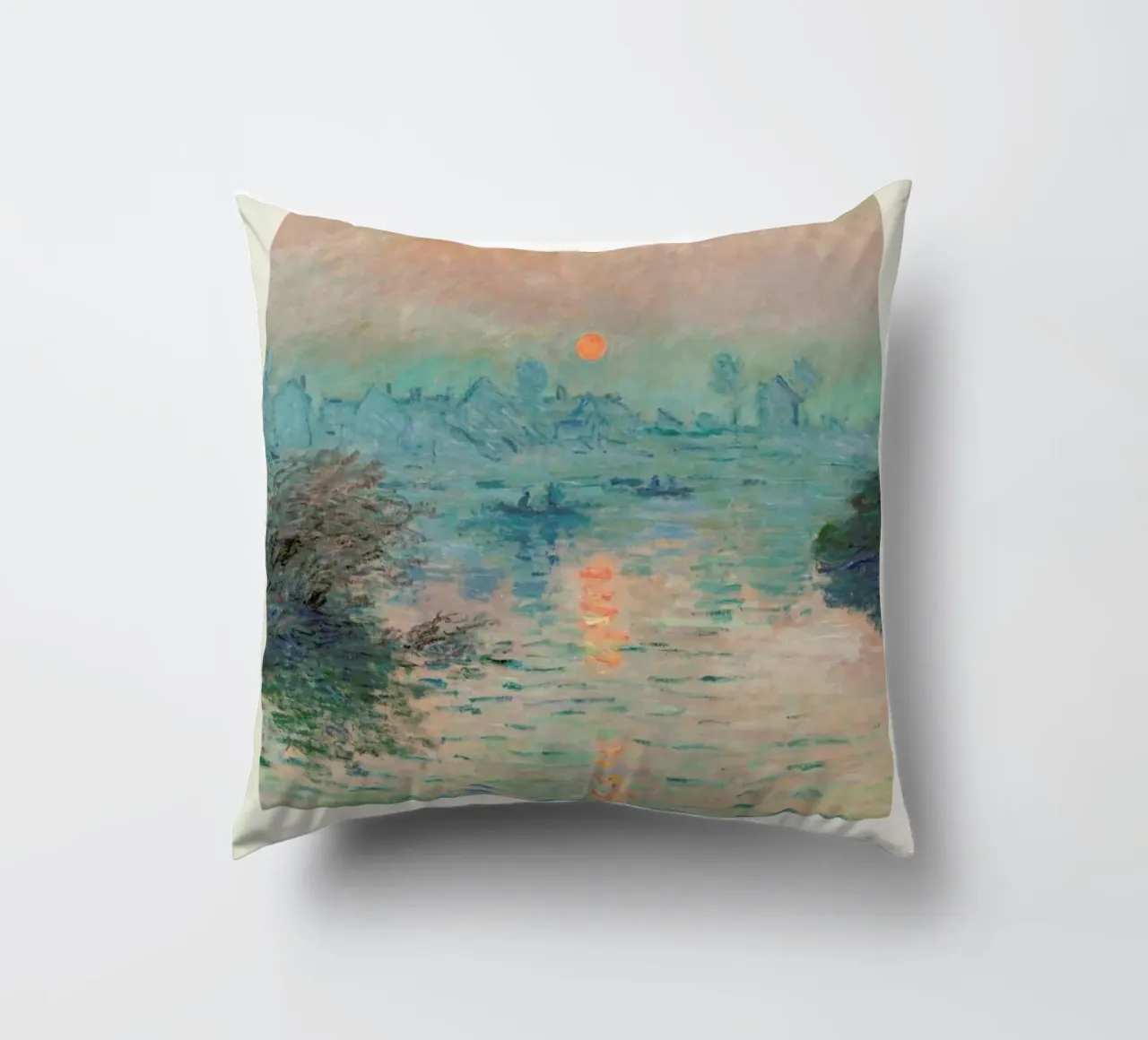 Monet – Signed Sun Setting on the Seine cuscino da Vintage by JUNIQE