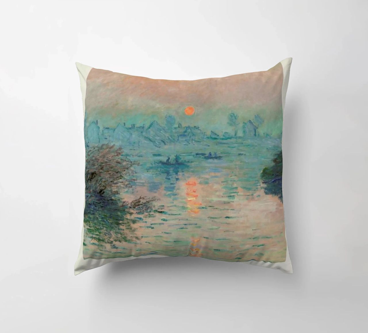 Monet – Signed Sun Setting on the Seine cuscino da Vintage by JUNIQE