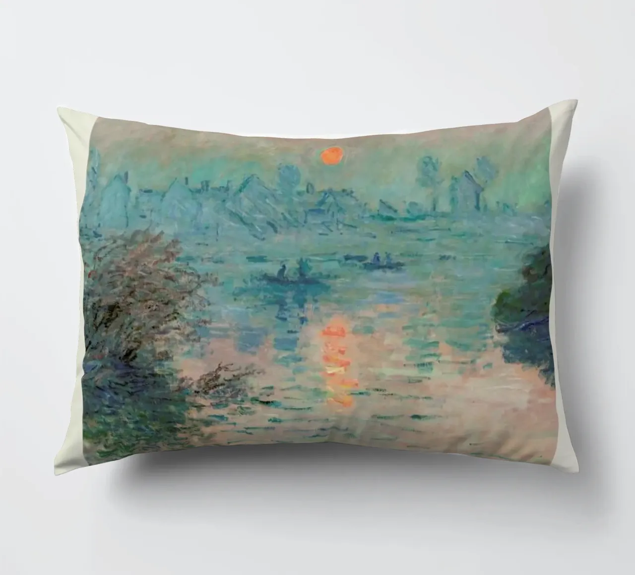 Monet – Signed Sun Setting on the Seine cuscino da Vintage by JUNIQE