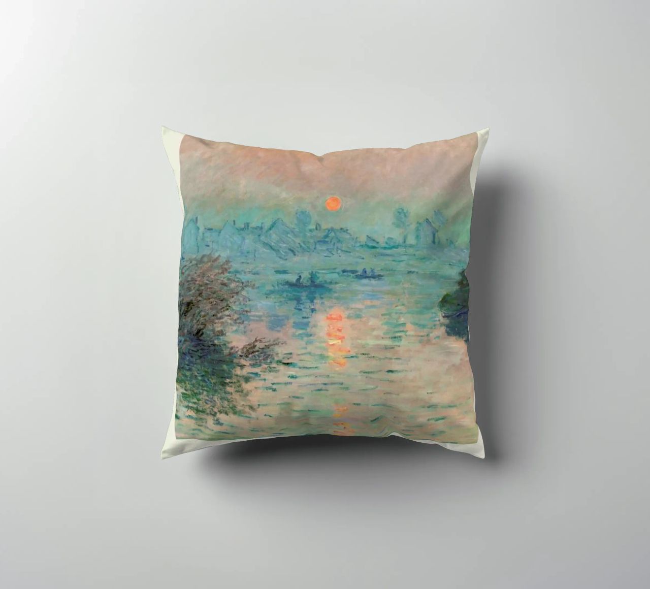 Monet – Signed Sun Setting on the Seine cuscino da Vintage by JUNIQE