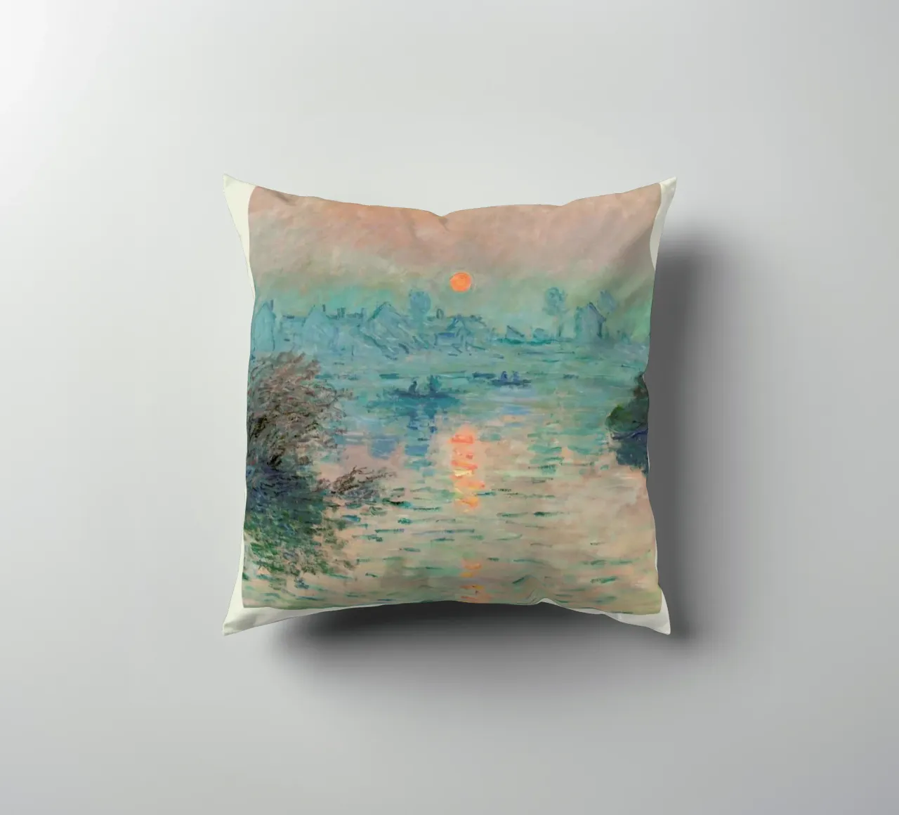 Monet – Signed Sun Setting on the Seine cuscino da Vintage by JUNIQE