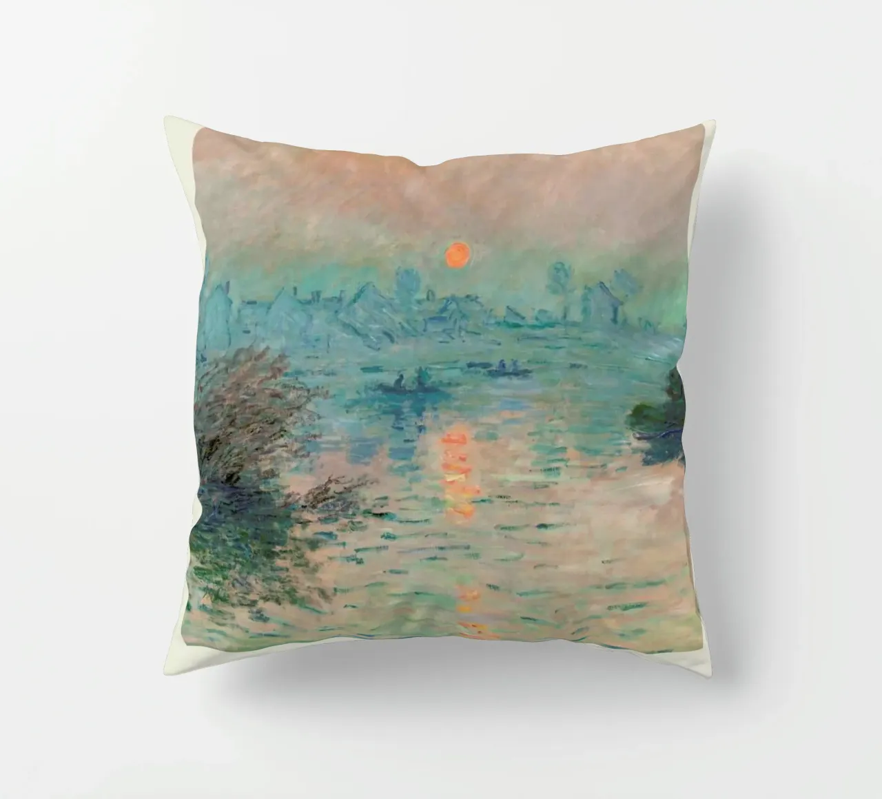 Monet – Signed Sun Setting on the Seine cuscino da Vintage by JUNIQE