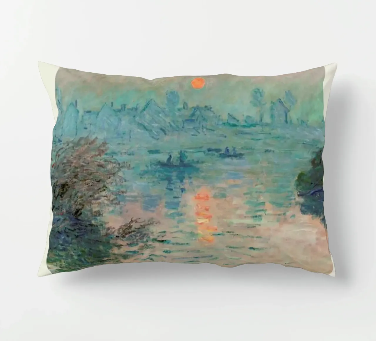 Monet – Signed Sun Setting on the Seine cuscino da Vintage by JUNIQE
