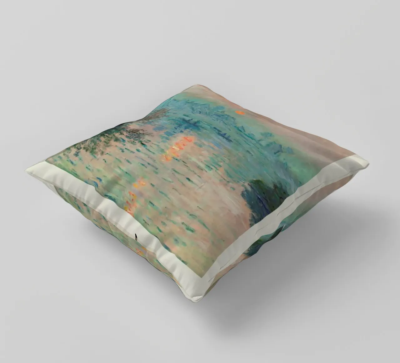 Monet – Signed Sun Setting on the Seine cuscino da Vintage by JUNIQE