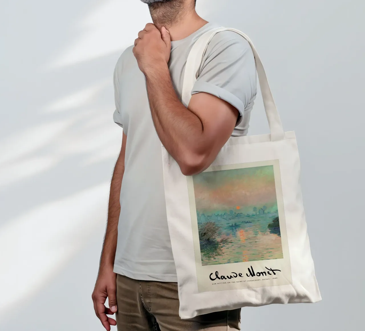 Monet – Signed Sun Setting on the Seine borsa in juta da Vintage by JUNIQE