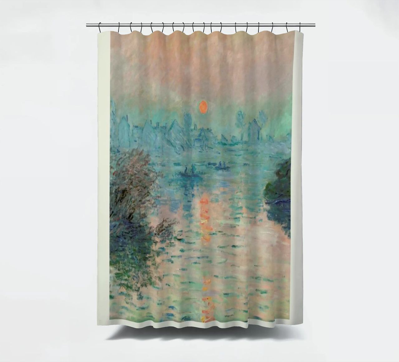 Monet – Signed Sun Setting on the Seine Duschvorhang von Vintage by JUNIQE