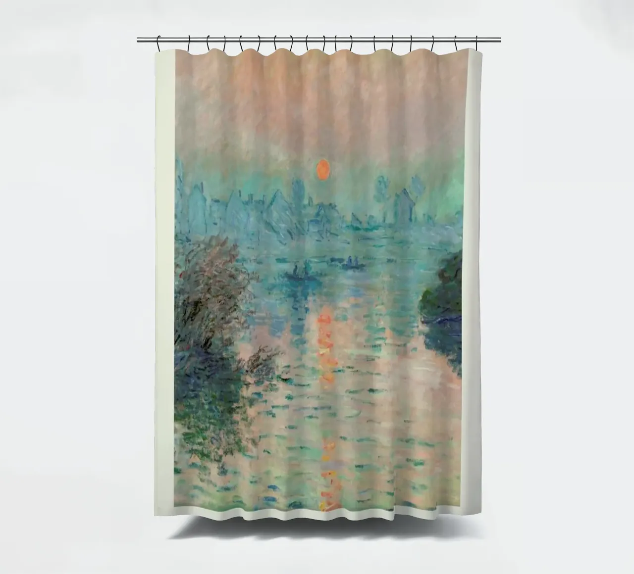 Monet – Signed Sun Setting on the Seine tenda da doccia da Vintage by JUNIQE