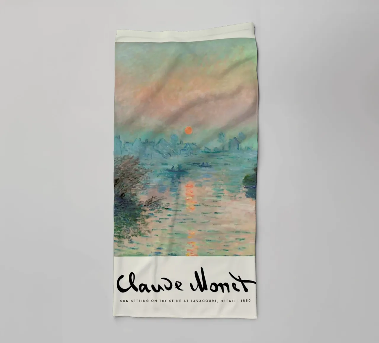 Monet – Signed Sun Setting on the Seine badhanddoek van Vintage by JUNIQE