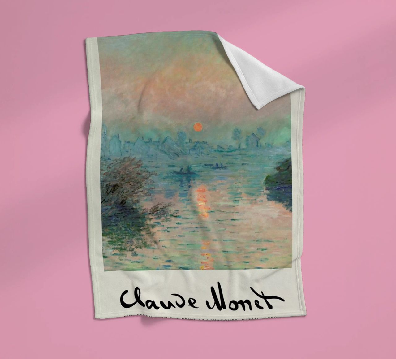 Monet – Signed Sun Setting on the Seine Fleecedecke von Vintage by JUNIQE