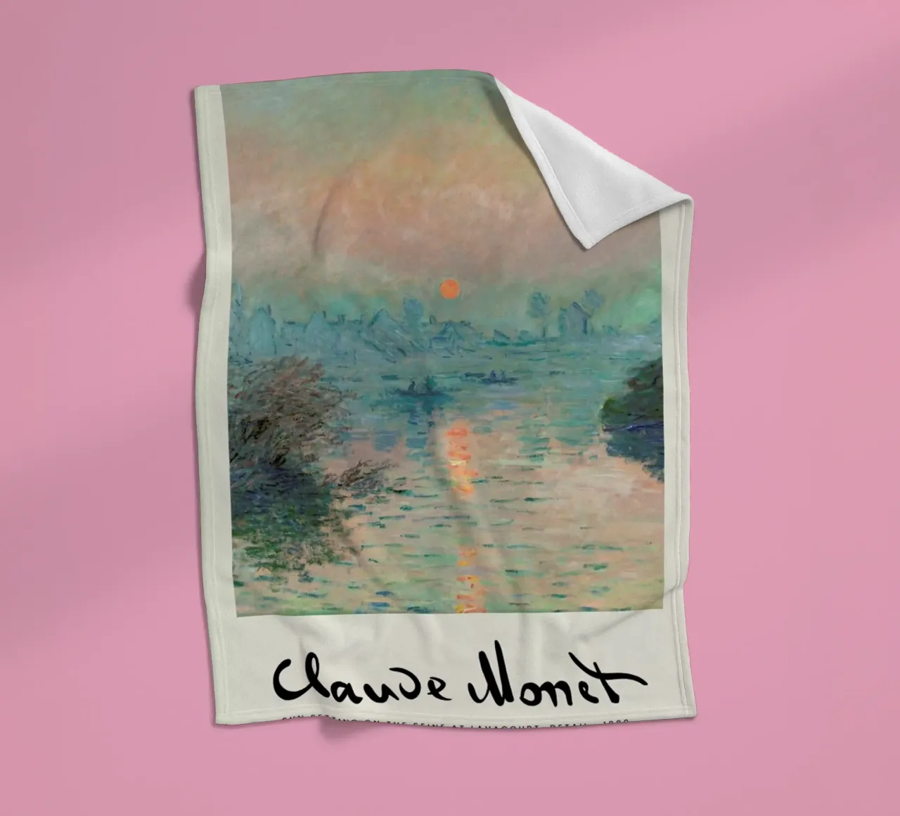 Monet – Signed Sun Setting on the Seine coperta in pile da Vintage by JUNIQE