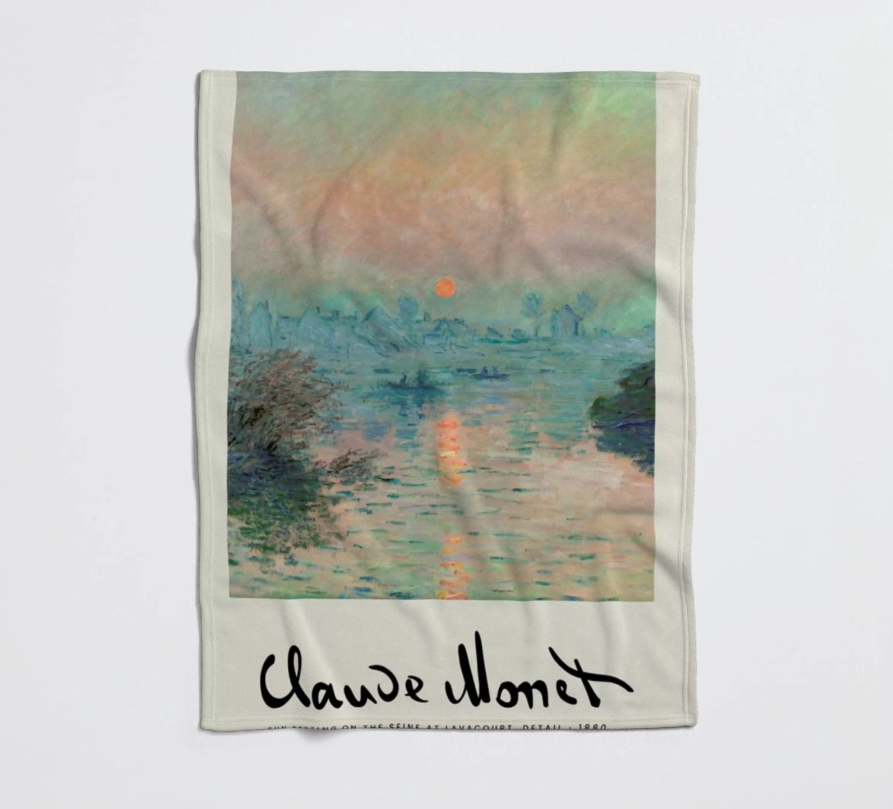 Monet – Signed Sun Setting on the Seine Fleecedecke von Vintage by JUNIQE