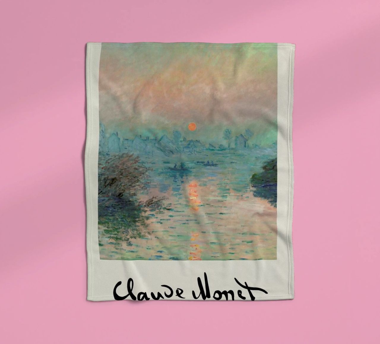 Monet – Signed Sun Setting on the Seine Fleecedecke von Vintage by JUNIQE
