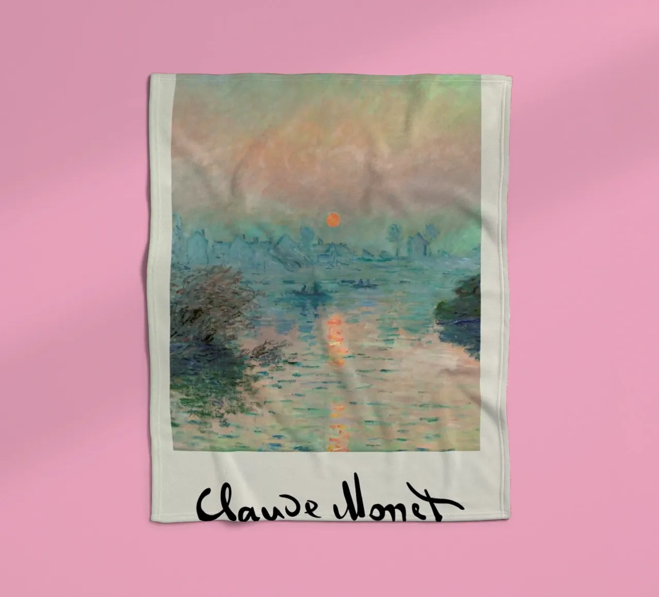 Monet – Signed Sun Setting on the Seine coperta in pile da Vintage by JUNIQE