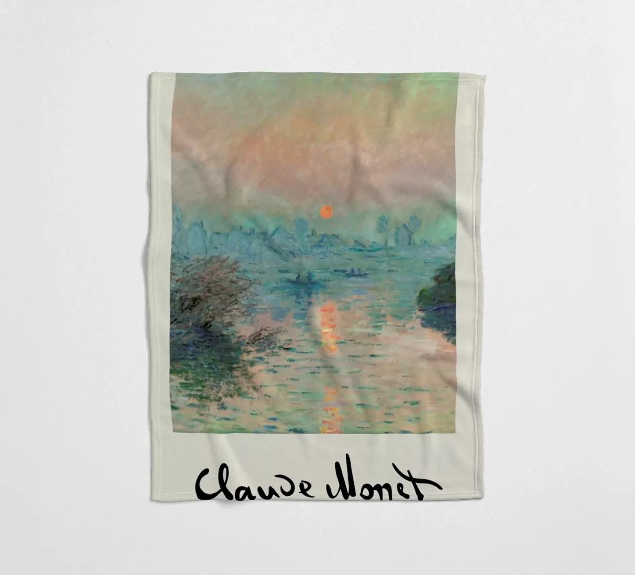 Monet – Signed Sun Setting on the Seine coperta in pile da Vintage by JUNIQE