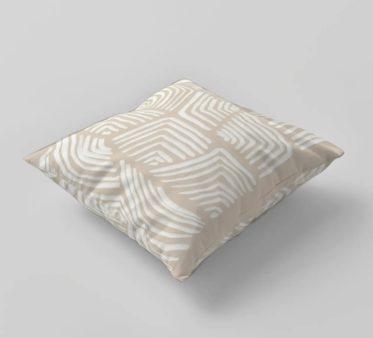 Abstrakte weiße Strudel auf Beige Kissen von Melloi Art Print