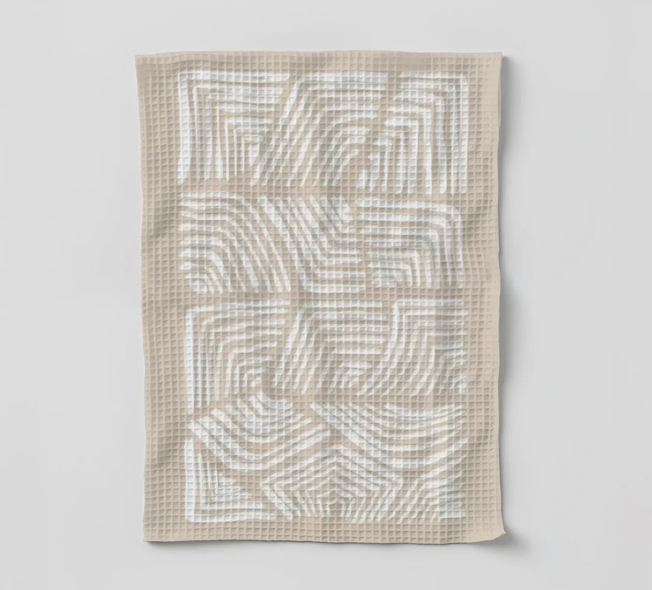 Abstract White Swirls on Beige tea towel by Melloi Art Print