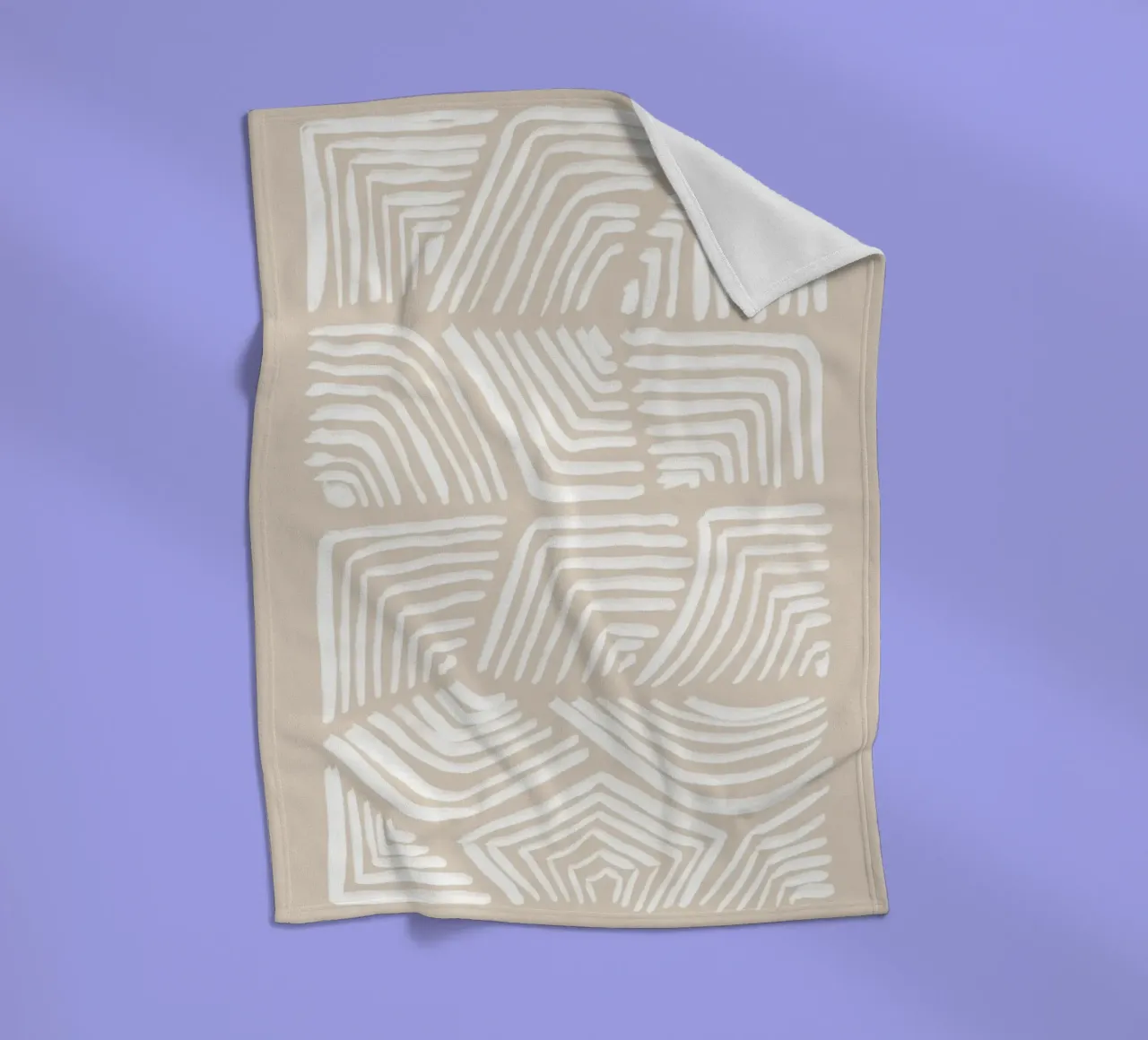 Abstract White Swirls on Beige fleece blanket by Melloi Art Print