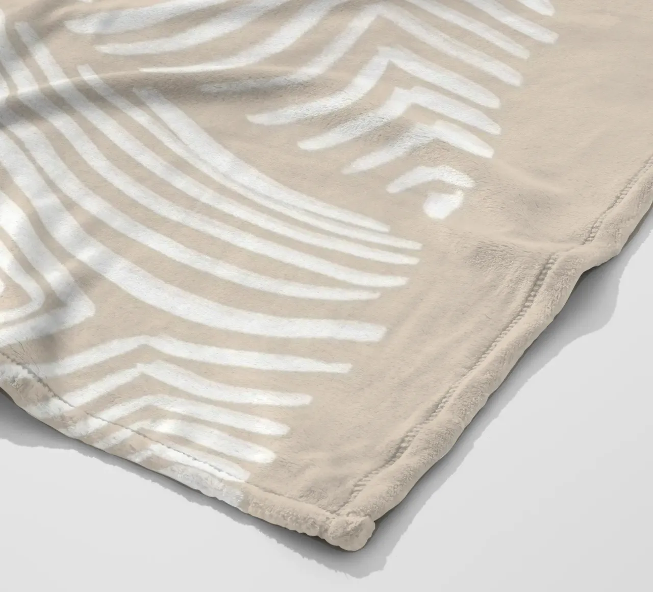 Abstract White Swirls on Beige fleece blanket by Melloi Art Print