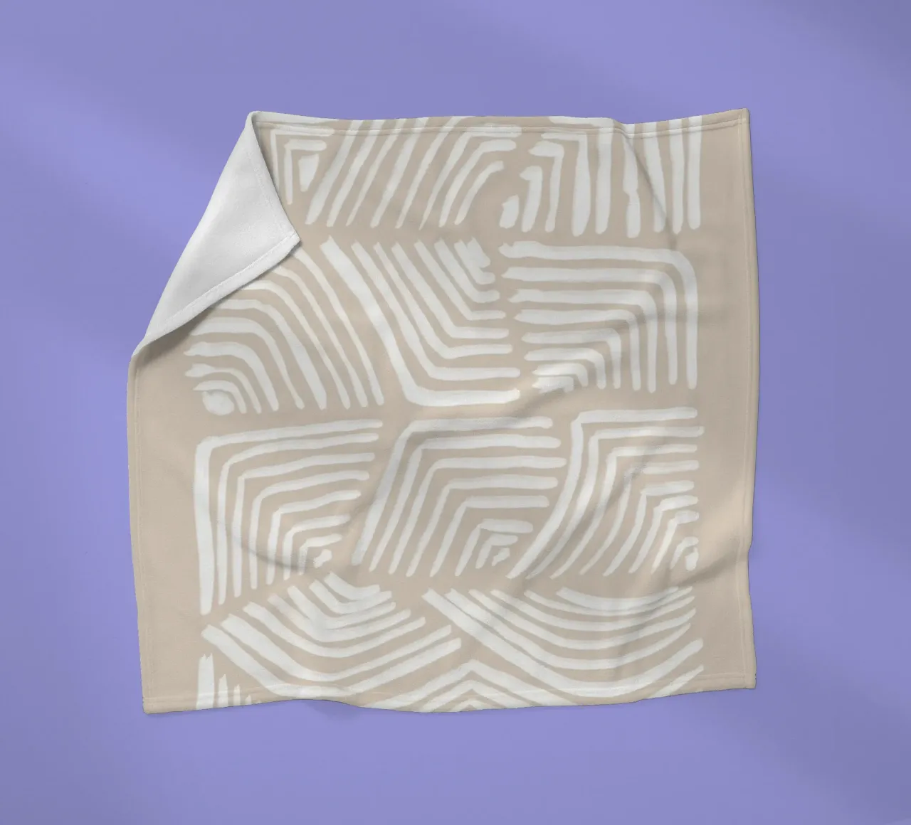 Abstract White Swirls on Beige fleece blanket by Melloi Art Print