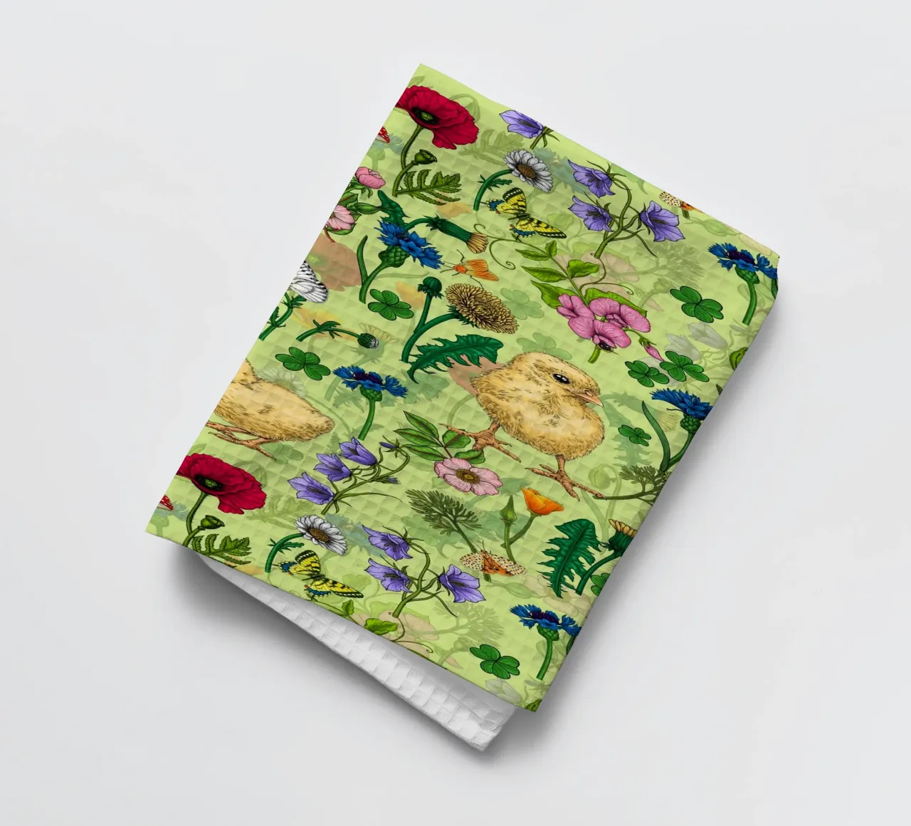 Poulets et fleurs sauvages sur le vert de la rosée de miel torchon de Painted Nature