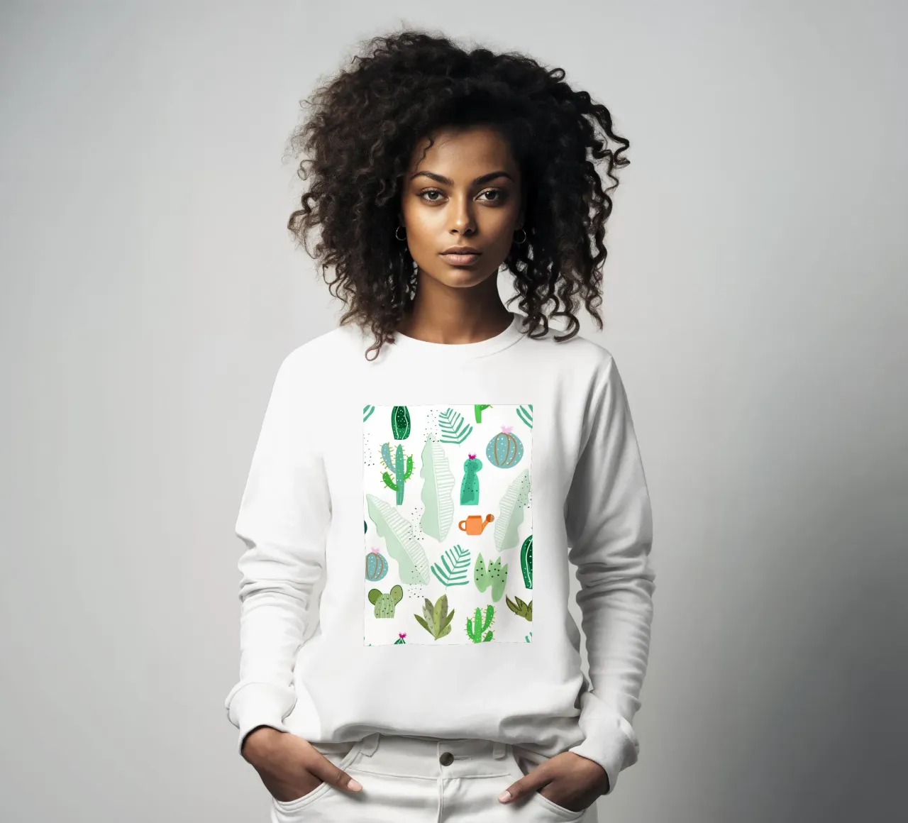 Cactus and flowers sweatshirt by gulsengunel