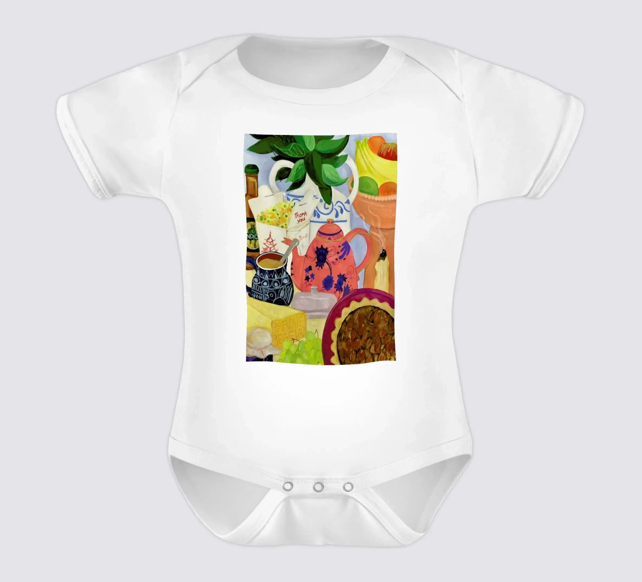 Big Clutter No. 2 short-sleeve baby romper by Paloma Kua