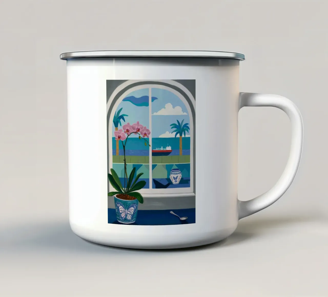 Finestra ad arco Paradiso tazza in smalto da Pan Denim