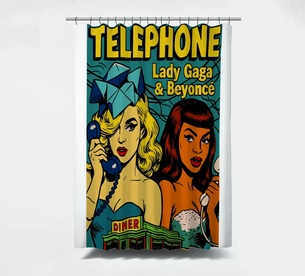 Lady GG Telephone Bync shower curtain by lucasmeier