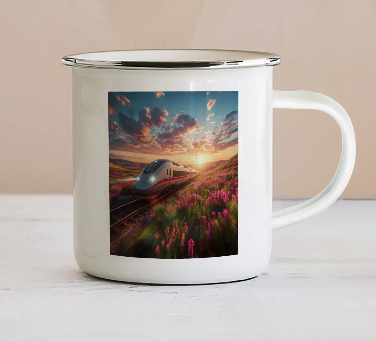 moderno treno proiettile tazza in smalto da van hellen