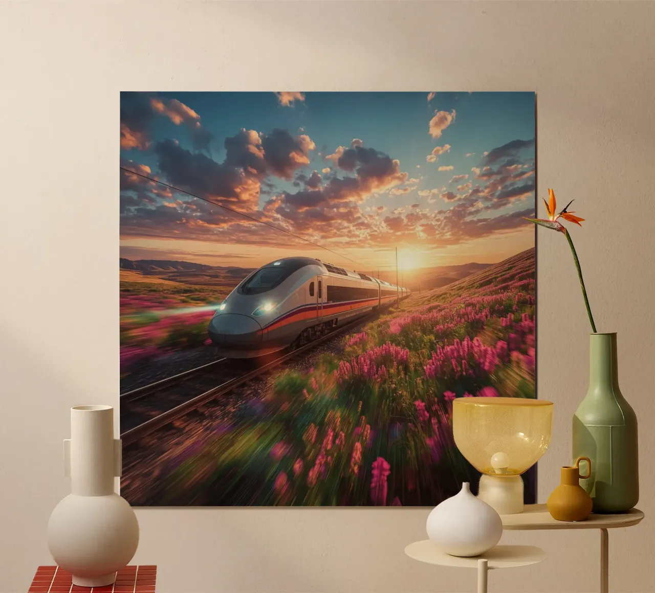 moderno treno proiettile poster con telaio in plastica da van hellen