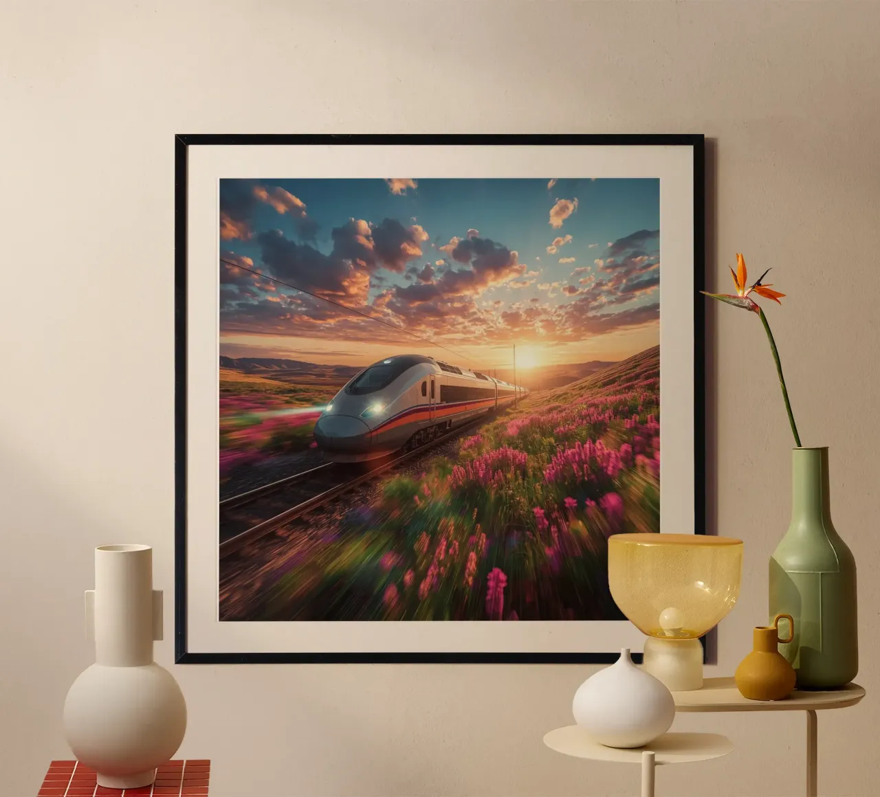 moderno treno proiettile poster con telaio in plastica da van hellen