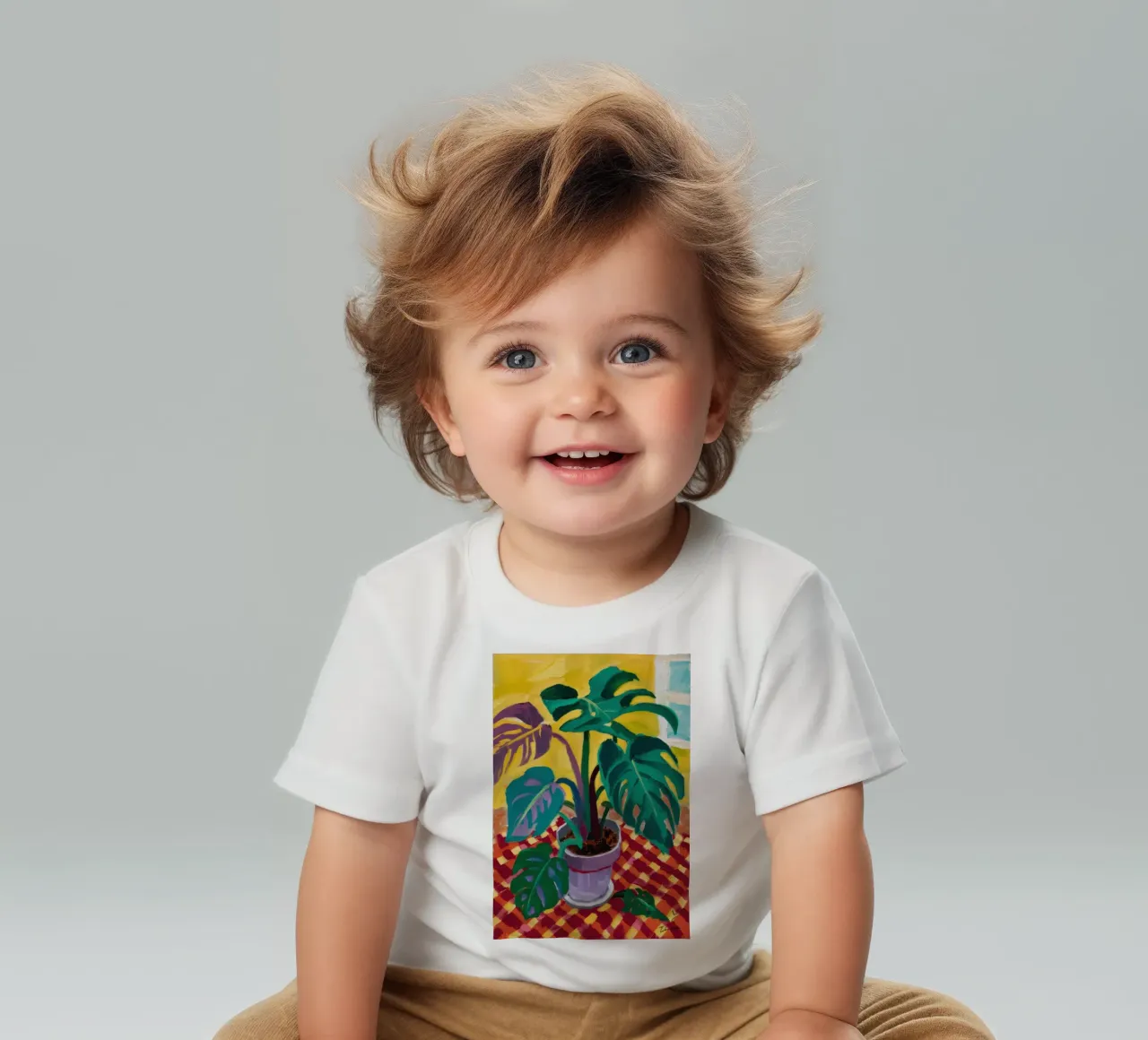 Monstera on Checkers baby t-shirt by Dawn Light