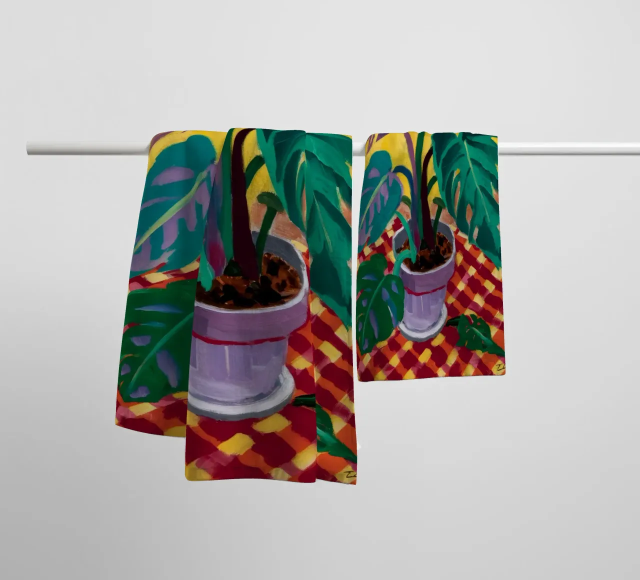 Monstera on Checkers towel by Dawn Light