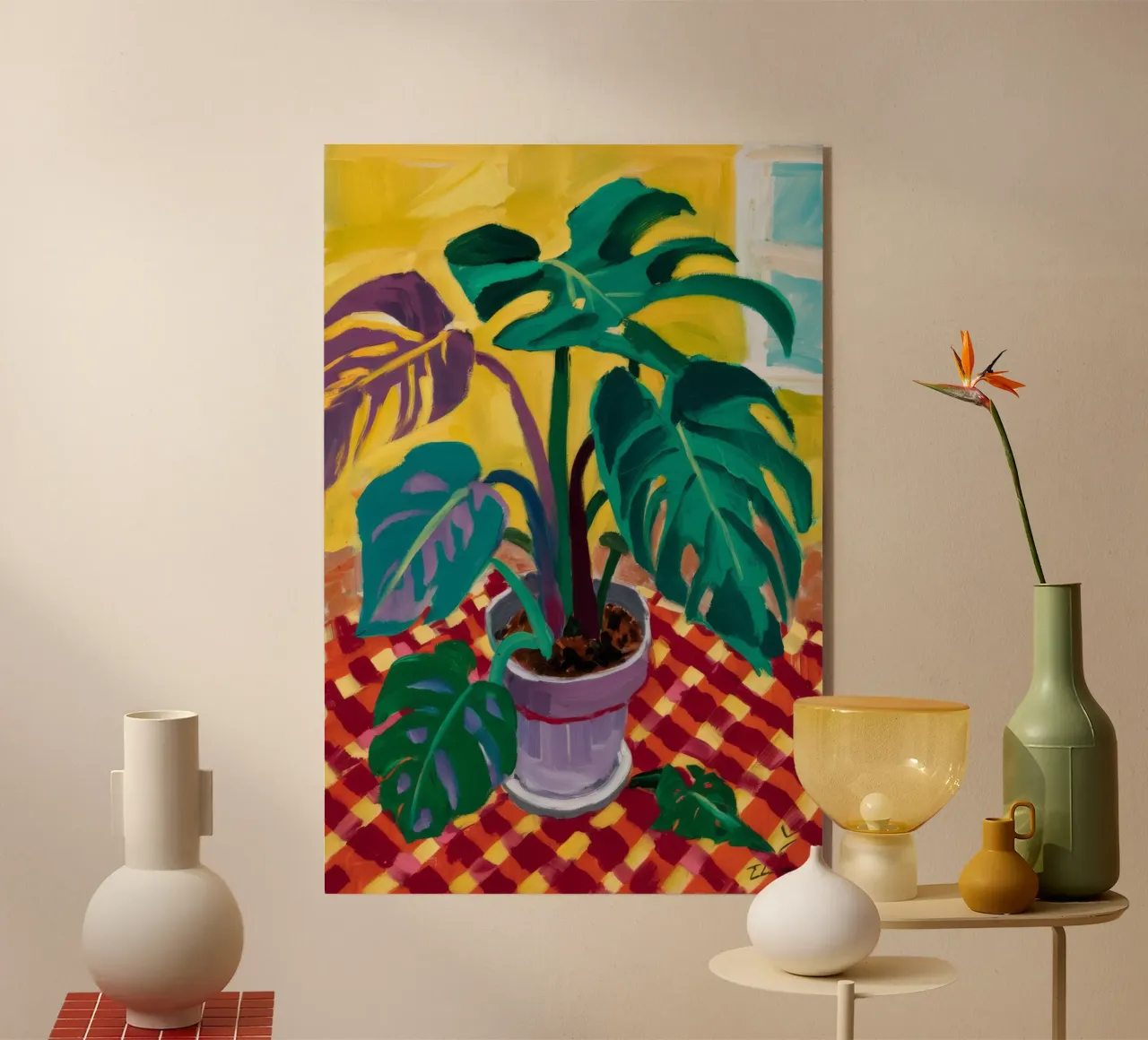 Monstera on Checkers acrylic glass by Dawn Light