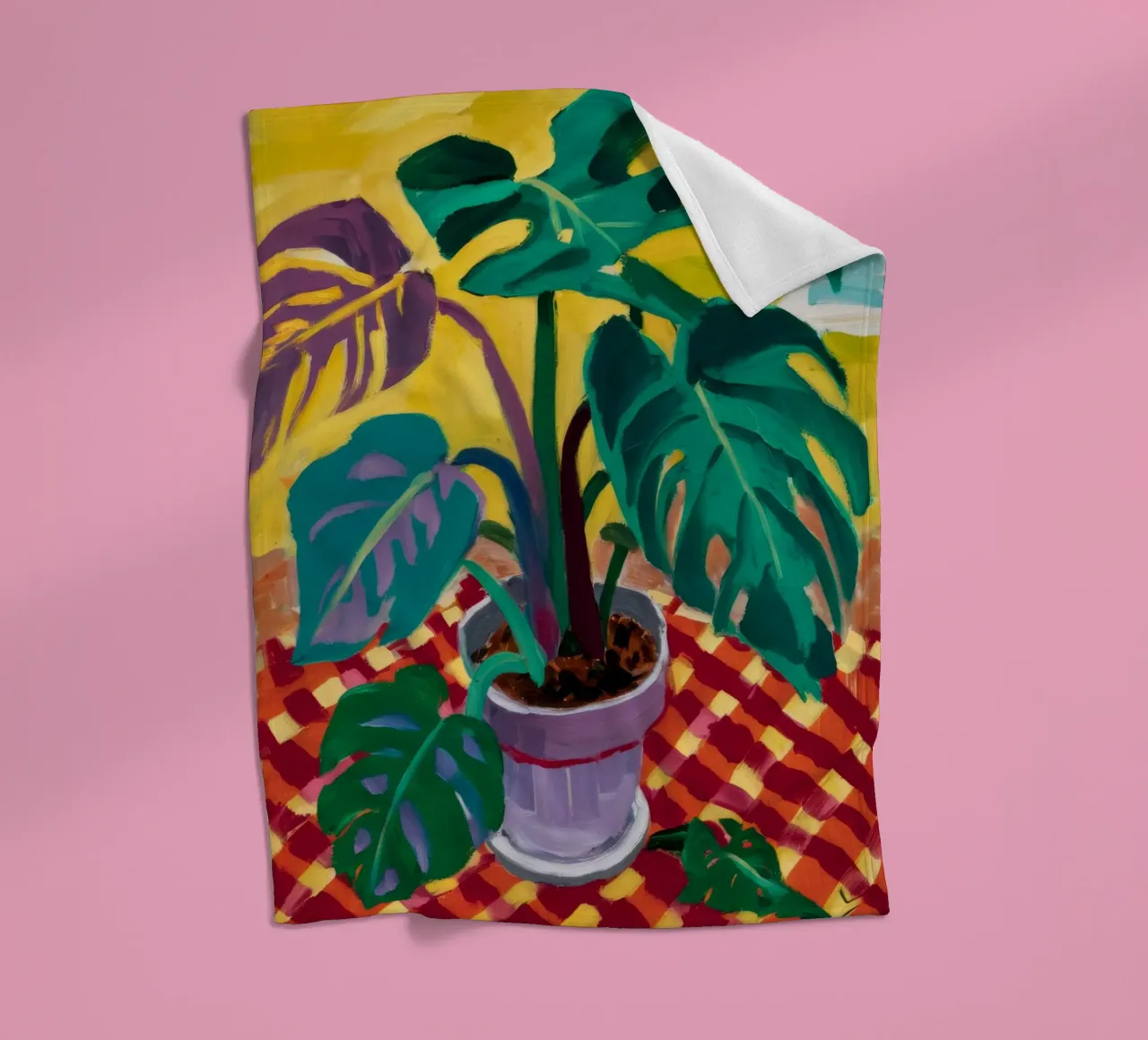 Monstera on Checkers fleece blanket by Dawn Light