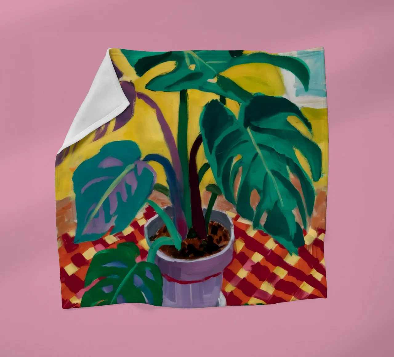 Monstera on Checkers fleece blanket by Dawn Light