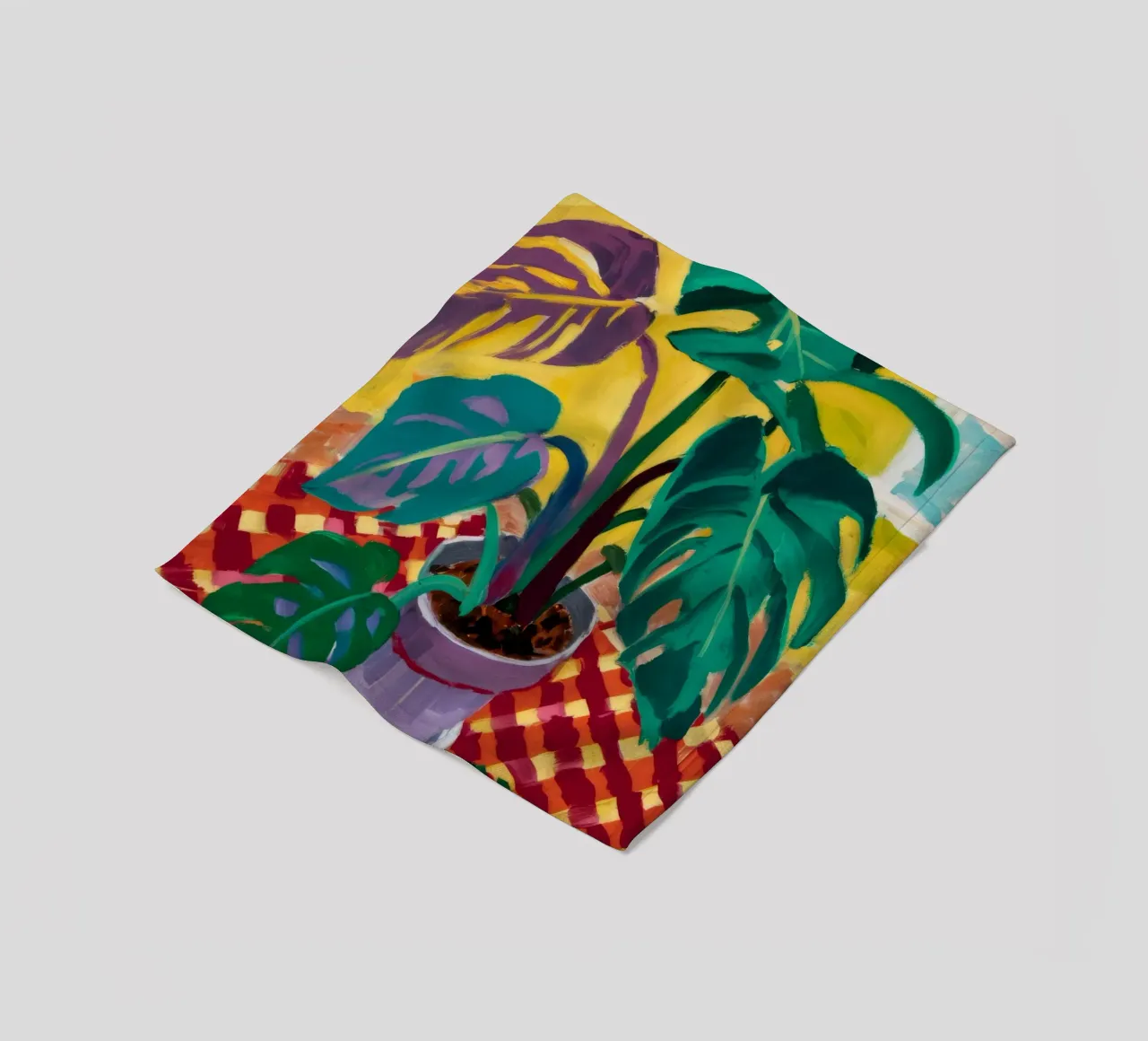 Monstera on Checkers fleece blanket by Dawn Light
