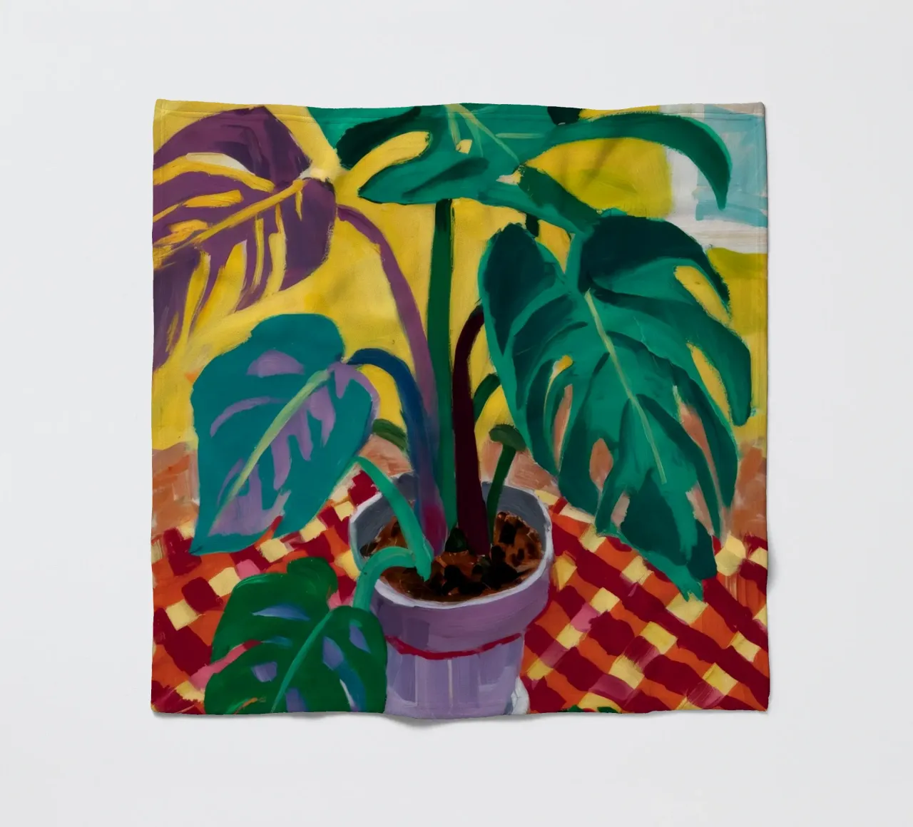 Monstera on Checkers fleece blanket by Dawn Light