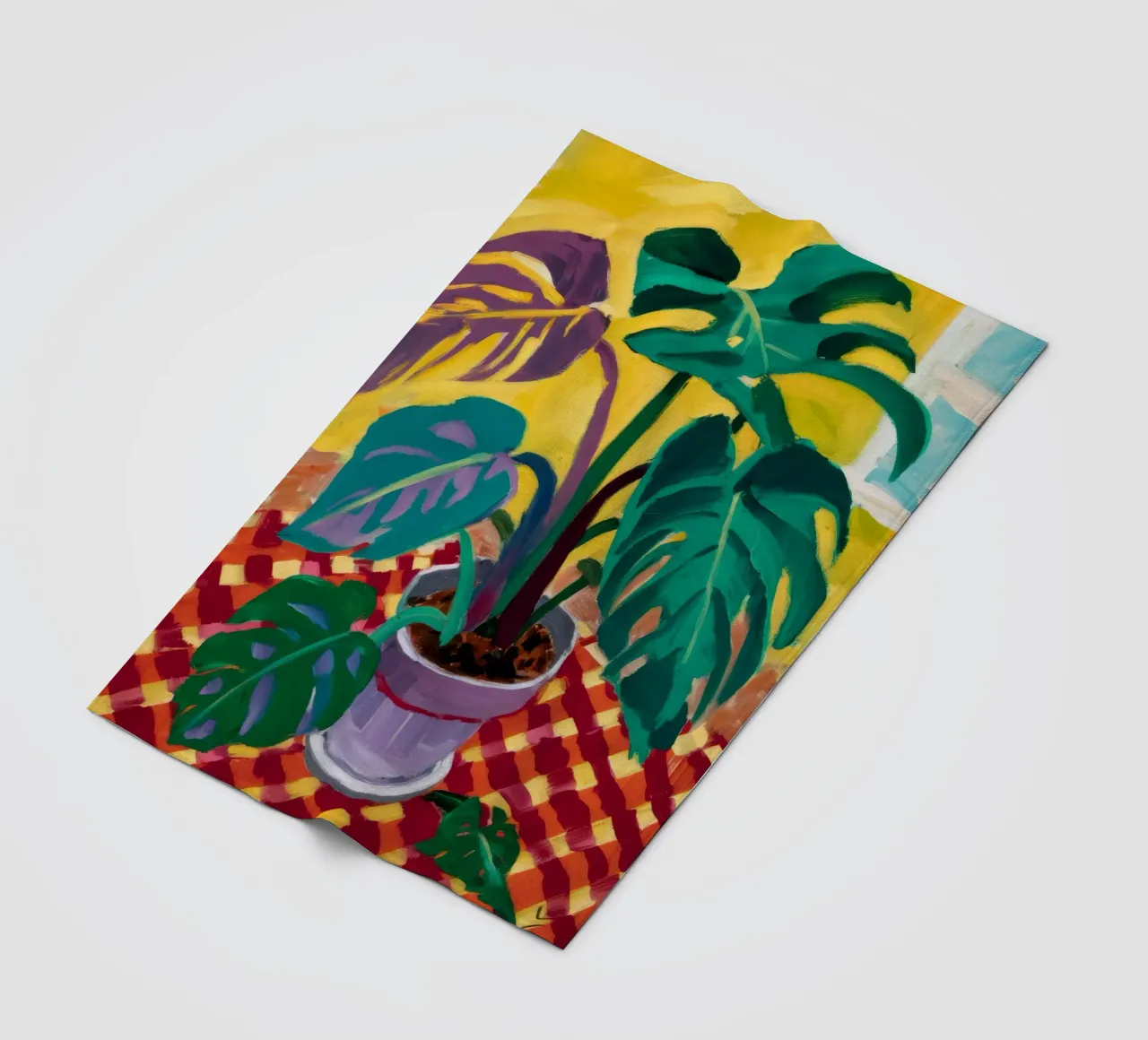 Monstera on Checkers fleece blanket by Dawn Light